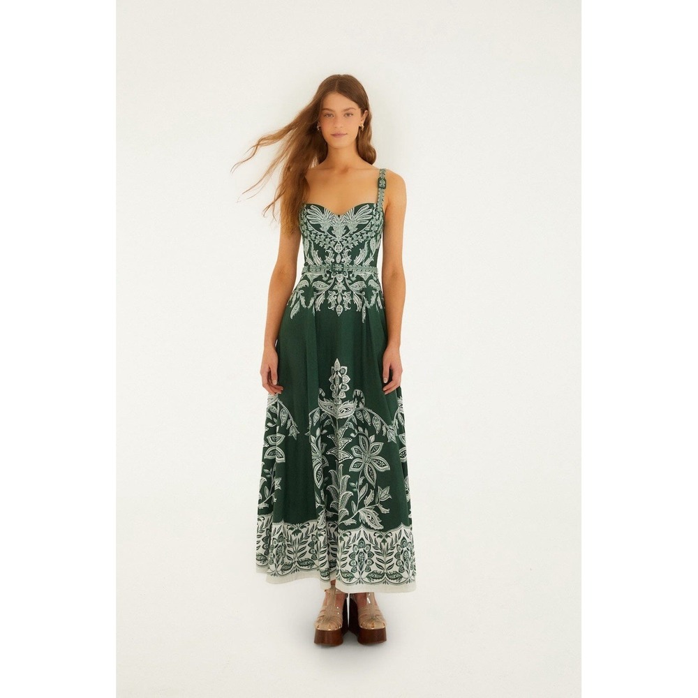 FARM RIO Miranda Buckles Maxi Dress Womens Size XS Dark Green